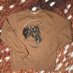 CowHorse Western Two Rein Horse Graphic Brown Sweatshirt Crewneck